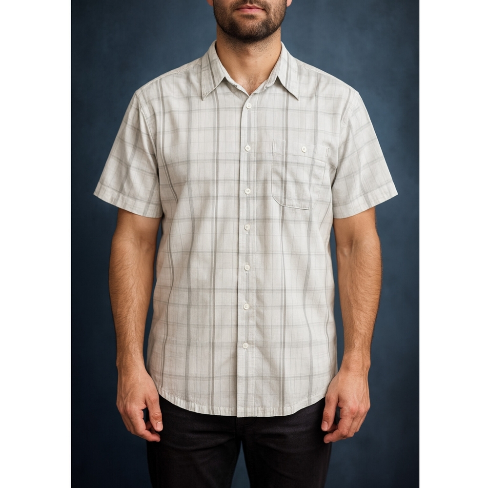 Haggar XXL Casual Microfiber Button-Up Shirt Green/Cream